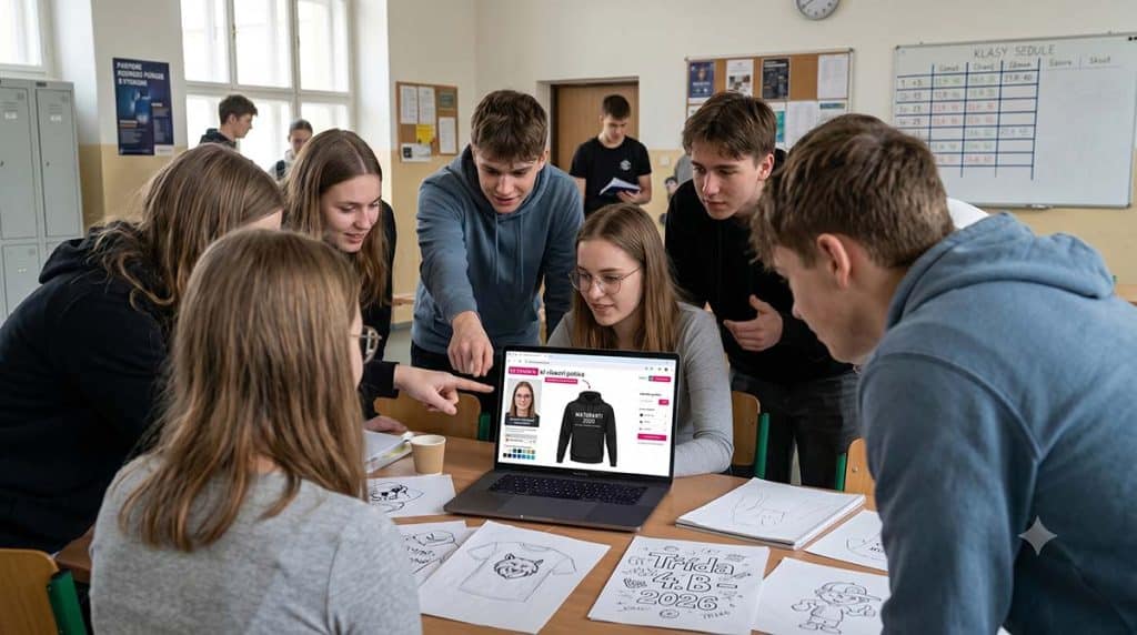 třída se domlouvá na potisku mikin k maturitě